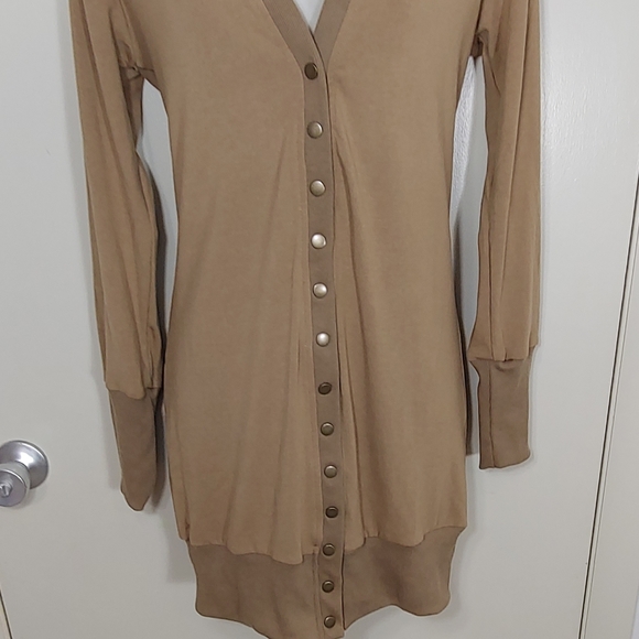 Women's Long Sleeve Snap Button Down Solid Color Knit Ribbed Neckline Cardigans - Picture 7 of 11